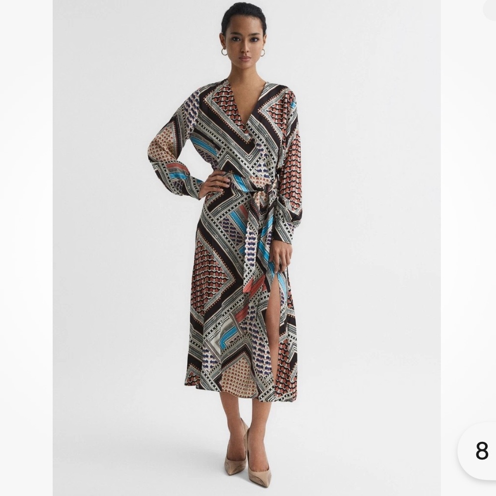 Reiss women’s Alegra Scarf Print midi dress size 2